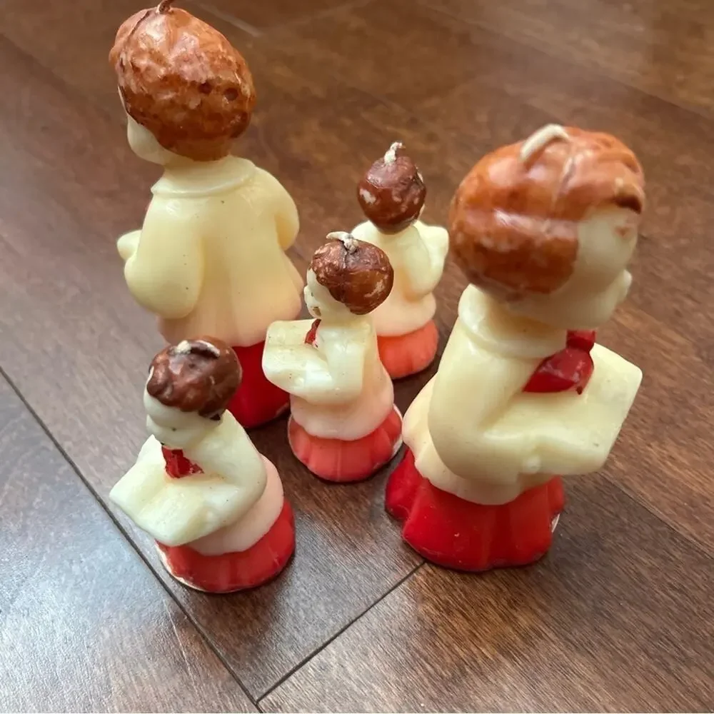 Vintage 50s Gurley Tavern Choir Boy Candles, Set of Five, Three Small/Two Large
